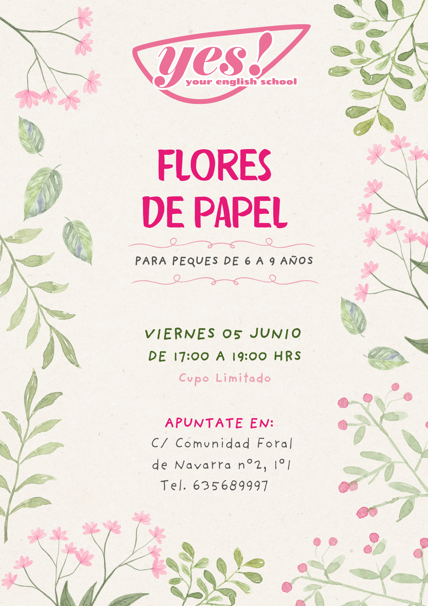 ¡Taller Flores de Papel! Para peques de 6 a 9 años · 5 junio 🌸